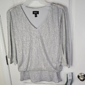 MSK Metallic Silver V-Neck Top